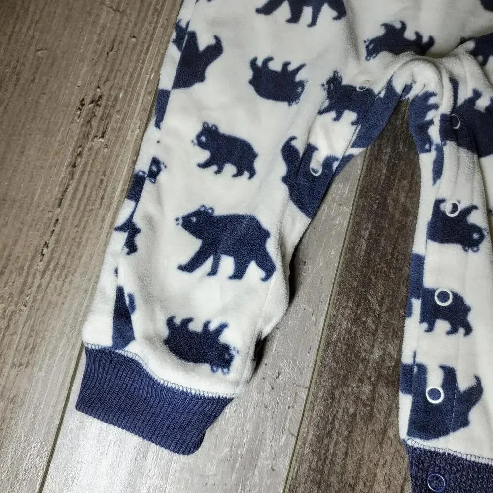 Carter's One Piece Fleece Hooded Jumper Jumpsuit White Blue Bears Size 12m EUC